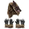 1/2 PCS Latex Caoutchouc Tête De Loup Cheveux Masque Loup-garou Gants Partie Effrayant Halloween Cosplay