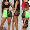 Running Spodenki Kobiety Siatki Sheer See Through Spodnie Neon Green Patchwork Wysoka talia Bodycon Bikini Dolna Cover Up Jogging