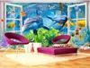 Fonds d'écran de photo personnalisée pour les peintures murales de papier peint murs fenêtre Dolphin 3D sous-marine fantastique monde sous-marin murale mondiale pour le salon