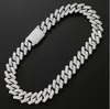 20mm diament Miami Prong kubański Link Choker łańcuszek naszyjnik bransoletki 14-karatowe białe złoto Iced Icy cyrkonia biżuteria 7 cali-24 cali kubański łańcuch