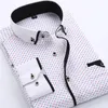 Camisas sociais masculinas masculinas de grife casual slim fit manga longa camisa de negócios masculina impressão de pontos outono formal algodão masculino marca1