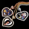 Plaqué 18 km en or glacé en zircone cubique photo personnalisée Retter le coeur double collier de chaîne de charme bling diamant bijoux de bricolage bijoux pour les amateurs