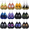 New Halloween Earrings Skull Sequins Water Drop shaped Double-layer PU Leather Earrings Pumpkin Ghost Earrings for Women Jewelry M2464