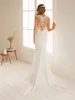 Sheer Sleeves Natural Slim Mermaid Wedding Dresses Lace Appliques Beautiful Fishtail Long Bridal Gowns Simple Robe De Mariee Spring