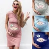 Najnowszy macierzyński suknia bez rękawów Ciąża Maternity Dress Cartoon Letter Drukuj Koszulka Ciążowa Mamy Odzież1