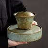 Kiln change sancai gaiwan Japanese-style tea cup bowl pot vintage ceramic dry bubble dish bubble Big tea bowl tureen accessory