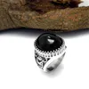 Vintage Design Black Red Stone Mens Ring Stainless Steel Punk Jewelry Big Stone Rings for Men Never Fade