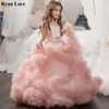 Eleganta ruffles bollklänning Flower Girl Dresses 2020 New Crystal Kids Princess For Weddings Party Pageant -klänningar Vestidos de Fiesta123406264