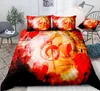 Musica copripiumino Note di musica Cuori Rossi Letto Set Chiave di violino Quilt Cover regina Tema Bedding Black Kids 3PCS Dropship