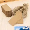 100x Brown Kraftpapier Tags Kant Scallop Hoofd Label Bagage Bruiloft Note + String DIY Blanco Prijs Hang Tag Kraft Gift Hang Tag