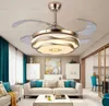 Modern Ceiling Fan Music LED Light With Remote Control Mobile Phone APP Bluetooth Ceiling Fans 42" Invisible Bedroom Decor Lamp LLFA