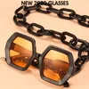 2020 Design Moda Hexágono Oversized Sunglasses Corrente Mulheres Homens Vintage Sun Óculos UV400 Gafas De Sol Eyewear