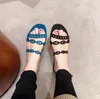 여성 패션 플랫 슬라이드 샌들 리바이지 체인 D 'ancre 슬리퍼 디자이너 신발 Balck Blue 7 Colors Beach Sandals 파티 신발 상자와