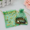 2019 offre spéciale 200 pcs/lot 13x18 cm vert Organza Brozning pochettes avec or coeur faveur mariage cadeau sacs