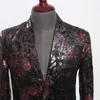 Herrenanzüge Blazer 2021 Männer Spitzenrevers Blazer Designs Plus Größe 4XL Blumendruck Samt Anzugjacke Herbst Winter Bräutigam Tragen Bühne Singen