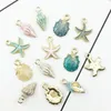 13pcs / lot Náutico Ocea esmalte Sea Starfish Shell Conch Hippocampus encantos colorido Oil gota pendente para acessórios Jóias DIY