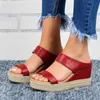 Sandalen UEFEZO Frauen Slip-On Stroh Offene spitze Dicke Untere Keile Freizeitschuhe Plus Größe Strand Sommer Hausschuhe Schuhe1
