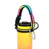 Paracord Poignée corde Flask Porte-bouteille d'eau Cordon de survie avec anneau de sécurité Porte-bouteilles à large bouche avec mousqueton 12 oz à 64 oz