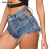 1pcs taille haute jeans denim shorts été denim coton épissage trou cassé dames maigre sexy jeans super courts T200602