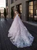 새로운 Designl Appliques 레이스 V 넥 캡 슬리브 얇은 명주 그물 구슬 선 웨딩 드레스 2020 Boho Bridal Gown Vestido de Noiva