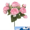 Fleurs décoratives de mariage multi couleurs 9 têtes bourgeon core pivoine soie rose bouquet de mariage en gros fleurs artificielles