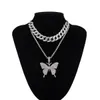 Iced Out Chain Animal Butterfly Pendant Necklace With Chain Rosegold Gold Silver Cubic Zircon Women Hiphop Rock Jewelry