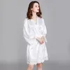Женский халат ночной рубчатой ​​халат спящая одежда с длинным рукавом Большой размер шелковый летний ледяной ледяной шелковый ночной халат невесты утро халат