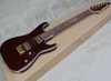 Chitarra elettrica marrone rosso con impiallacciatura di acero nuvolato, tastiera in palissandro, rilegatura bianca, hardware dorato, personalizzabile