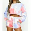 Gymkläder 2st Fashion Women TrackSuit Tie-Dye Printed Sweatshirt Långärmade Toppar Drawstring Shorts Sportkläder Fitness Trainning Sets # G4