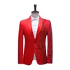 Uomo Paillettes dorate Slim Fit Blazer nero rosso Smoking formale Scialle con un bottone Risvolto Sera Party Bar Nightclub Show Cantante Host Suit Jacket Abiti da sposa