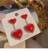 Boucles d'oreilles rétro en perles d'amour pour femmes, boucles d'oreilles longues de tempérament coréen en maille de diamant rouge, vente en gros, 2020