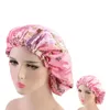 Ny Dubbelskikt Blommavtryck Satin Night Hat Women Head Cover Sova Caps Bonnet Hårvård Mode Tillbehör