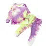 Herbst Kleinkind Mädchen Tie Dye Boutique Outfit Kleidung Weihnachten Kind Casual T-shirt Top + Hose 2PC Trainingsanzug Kinder set Bekleidung