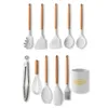 Ustensiles 11pcs silicone Set de cuisine Batterie de cuisine résistante à haute température anti-adhésive poignée en bois Spatule cuisson outils avec boîte de rangement