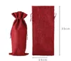 Jute Wijnfles Tassen Champagne Wijnfles Covers Geschenken Pouch Verpakking Tas Bruiloft Festival Kerstdecoraties 15 * 35cm