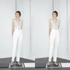 2021 Witte Jumpsuit Trouwjurken met Sash Kant Geappliceerd Boho Bruidsjurken Satijn Enkellange Land Trouwjurk Vestidos de Novia