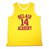Statek od nas #Movie Koszulki do koszykówki Męskie Świeży Książę Bel-Air 14 Will Smith Jersey Yellow Hydched Academy Rozmiar S-3XL