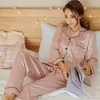 여자 실크 새틴 잠옷 잠옷 잠옷 세트 긴 소매 잠옷 Pijama 잠옷 정장 여성 두 조각 세트 Loungewear Plus 크기 M-5XL1