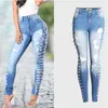 Frauen Jeans Mode Streetwear Skinny Bleistift Hosen Seitenloch Riss für Frauen Mid High Taille Frau Gebleichter Himmel Blau Plus Größe