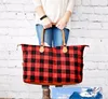 Buffalo Plaid Handväska Stora Kapacitet Rese Weekender Tote med PU Handtag Rutig Utomhus Sport Yoga Totes Förvaring Duffel Väskor OOA6397-23