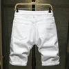 Men's Jeans Summer Ripped Denim Shorts Streetwear Holes Slim Straight Stretch Black White