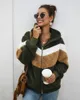 Damska sherpa cardigan patchwork miękkie polarowe swetry casual bluzka płaszcz kieszonkowy z kapturem zima ciepły z długim rękawem zamek błyskawiczny bluza kurtka wełna