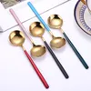 304 stainless steel spoon household round spoon Creative dessert coffee stirring spoons Feeding spoon Dinnerware Set Kitchen drop ship