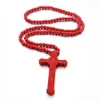 Hip Hop 4Colors Cross Wood Necklace Round Wood Beaded Choker Chain Printed Grain Charm Pendant Clavicle Chain Women Men Smycken Gåvor