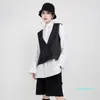 Conjunto coreano de dos piezas de moda-GALCAUR, camisa de manga larga con cuello de solapa para mujer, chaleco de terciopelo PU sin mangas con cuello en V, trajes para mujer, ropa 2020