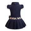 Ratail baby girls dress kids lapel college wind bowknot short sleeve pleated polo shirt skirt children casual designer clothing ki9078903