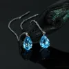 Jewelry Set Water Drop Sapphire Ring Long Tassel Ear Chain Mermaid Tears Necklace Blue Topaz Bracelet3038