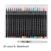 20 färgmarkörer set akvarellmålning pennor mjuk pensel penna kit för konsttillbehör bok manga komisk kalligrafi markör Y200709