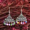 Orecchini Jhumka in lega d'argento vintage con perline colorate campane nappa per gioielli indiani bohémien da donna