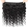 ALOVE Virgin Human Hair Bundles Bundles WeFts Com Fechamento De Laço Água Peruano Peruano Deep Onda Deep Curly Corpo Reto Weave Extensões Para As Mulheres Todas as idades Natural Preto 8-28 polegadas